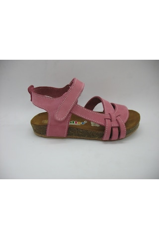 Toddler 01223 Doğal Deri Mantar Taban Pembe Sandalet 21-25