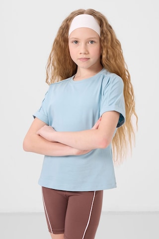 Açık Mavi Pamuklu O Yaka Oversize Fit Basic Kız Çocuk T-shirt - 75182 Açık Mavi