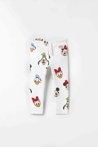 Kız Çocuk Disney 100. Yıl Baskılı Pamuklu Bisiklet Yaka Fitilli Kumaş T-shirt Ve Tayt Alt Üst Takım Beyaz