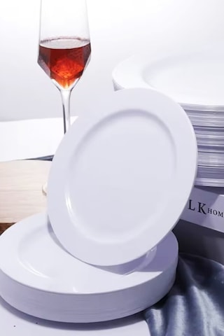 Beyaz Sert Plastik Parti Tabağı 26 Cm 10lu Tek Kullanımlık