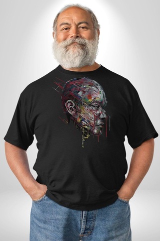 İnsan Kafası Sulu Boya Unisex Unisex Siyah Organik Baskılı T-shirt Penye Yüksek Kalite Siyah
