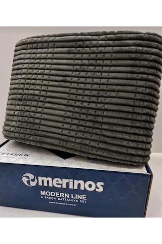 Merinos Çift Kişilik Battaniye Modern Line 3 Parça Set Gri Antrasit