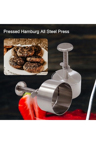 Yaylı Düğmeli Ayarlanabilir Burger Presi Hamburger Köfte Makinesi, Paslanmaz Çelik Yapışmaz Dolgulu Hamburger Presi Makinesi 10 Cm