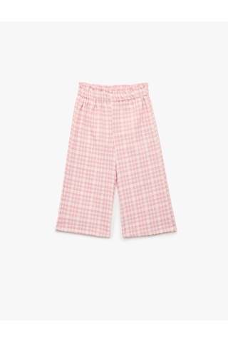 Koton Pamuklu Beli Lastikli Geniş Paça Ekoseli Pantolon Pembe Ekose 6smg40071aw