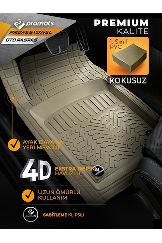 Opel Vectra C 2002-2008 Model ve Sonrası Uyumlu Oto Paspas 4D Profesyonel (Bej)