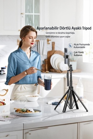 Premium Tripod Çok Amaçlı 1.6m Kamera Telefon Tutucu C17 Siyah Sanat Kayıt Rehber