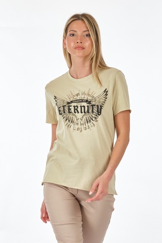 Only Bisiklet Yaka Baskılı Açık Yeşil Kadın T-shirt 15286658 001