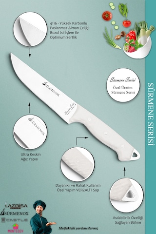Sürmene Serisi Mutfak Bıçak Seti Et Ekmek Sebze Salata Fileto Bıçağı 6 Lı Set Beyaz Mft-028 Beyaz