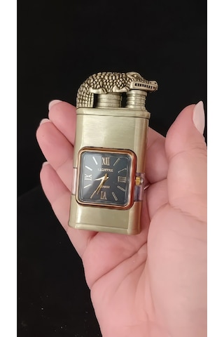 Timsah Başlıklı Antik Gold Saatli Çakmak Çok Renkli