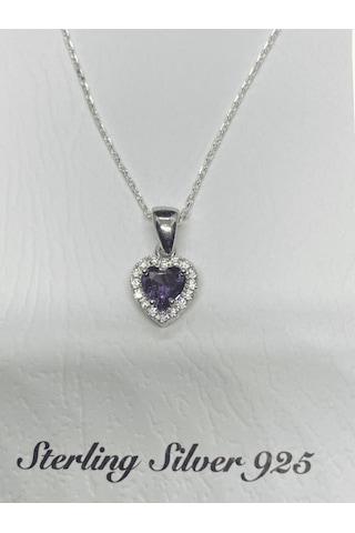 925 Ayar İthal Gümüş Mor Kalp Taşlı Model Kolye Şık Ve Anlamlı Tasarım, Özel Ve Şık Hediye Gümüş