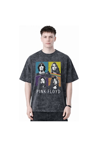 Sevbano Efsane Pink Floyd Müzik Grubu Baskılı Unisex Oversize Eskitme Yık Siyah
