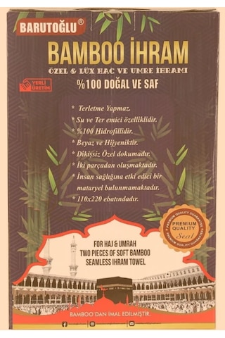 Barutoğlu Bambu İhram 1250 Gr. 2 Parça, Hafif, Ter Emici, İç Göstermez Beyaz