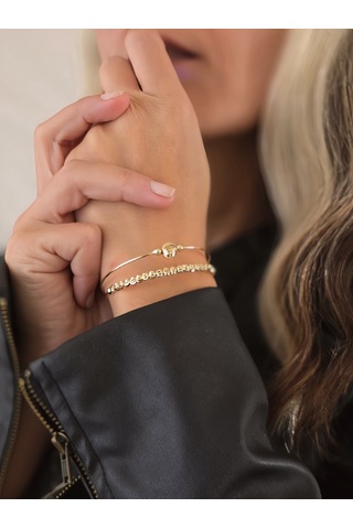Eva Takı Store Dorika Model İki Sıralı Ayarlanabilir Kelepçe Bileklik Altın