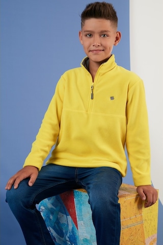 Lela Yumuşak Dokulu Fermuarlı Dik Yaka Şardonlu Kışlık Unisex Çocuk Polar 5905002 Sarı