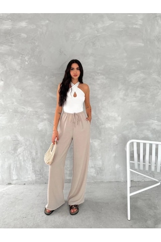 Freedom Storee Kadın Ayrobin Oversize Kadın Pantalon - Bej Çok Renkli