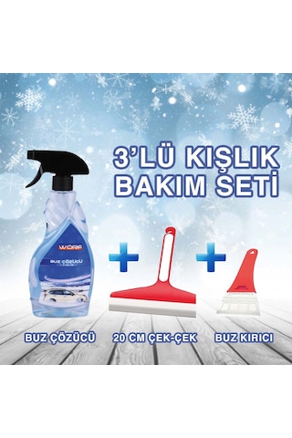Buz Çözücü Sprey & Buz Kazıyıcı & Çekçek 3'lü Kışlık Oto Seti