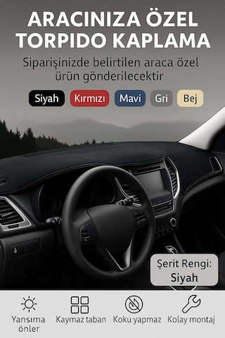 Trobus Volkswagen Polo 2009-2019 3d Torpido Koruma Kılıfı - Siyah Biye