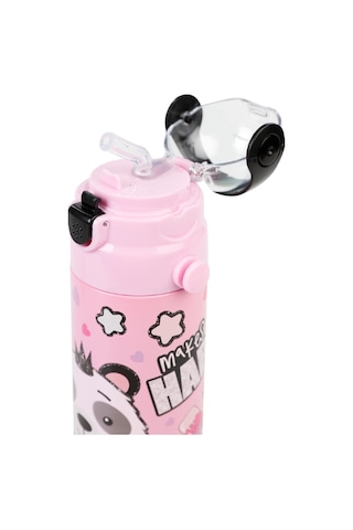 Askılı Pipetli Çelik Suluk Matara 550 Ml Pembe Pembe