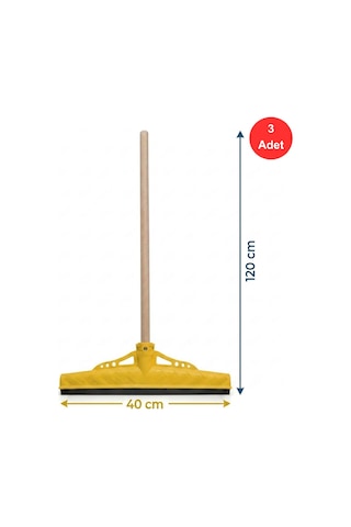 Mulpex Kauçuk Zemin Çekçeği 40 Cm Sarı + 120 Cm Ahşap Saplı Endüstriyel Temizlik Seti X 3 Adet