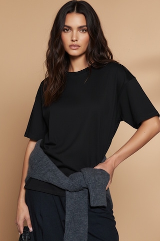 Soft&Basic Kadın %100 Organik Pamuk Oversize Fit Basic Yuvarlak Yaka T-shirt Siyah