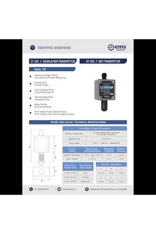 Ems Kontrol - Sıcaklık Nem Transmitteri Modbus Rtu / -20 - +80 C