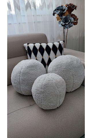 3' Lü Top Kırlent / Yastık 2 Büyük Gri / 1 Küçük Gri 42cm / 25c