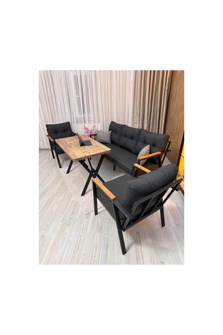 Houseart Vera 3+1+1 + Masa , Balkon, Bahçe - Cafe , Teras , Metal Kanepe Koltuk Takımı , Yemek Masası ,çay Seti Antrasit