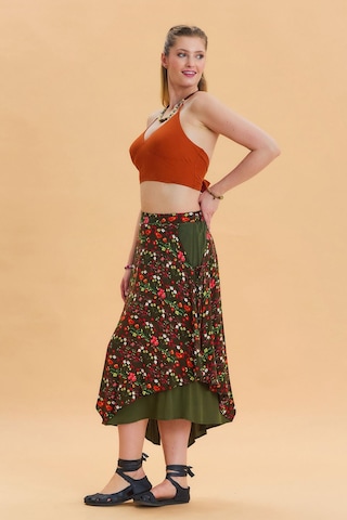 Bağlama Detaylı Beli Lastikli Salaş Etek Yeşil