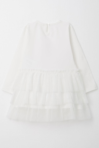 Breeze Kız Bebek Uzun Kollu Elbise Sevimli Kral Tacı Takan Ayıcık Baskılı 9 Ay-3 Yaş, Ekru Ekru