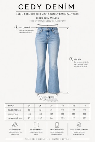 Cedy Denim Cedy Denım Kadın Yüksek Bel Toparlayıcı Likralı Bootcut İspanyol Paça Jean Pantolon E7030 Buz Mavisi