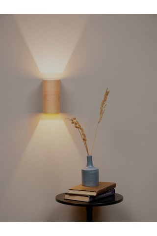 Bombe Kenarlı Yansıtma Tasarımlı Çift Yön Ahşap Salon Duvar Aplik Sarı