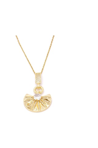 Paslanmaz Çelik Kadın Kolye, Altın Kaplama Yelpaze Kolye K-129 Altın