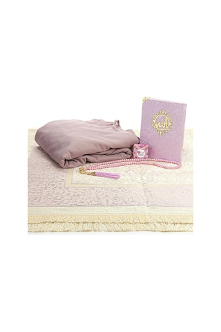 Pratik Başörtülü Tek Parça Namaz Elbisesi Ve Seccade Seti Gül Kurusu Gül Kurusu