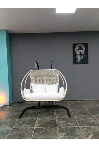 Istanbul Mob Luminea Home Çift Kişilik, Ip Örgü, Bahçe, Balkon, Ev Salıncağı, Krem Minderler Dahil