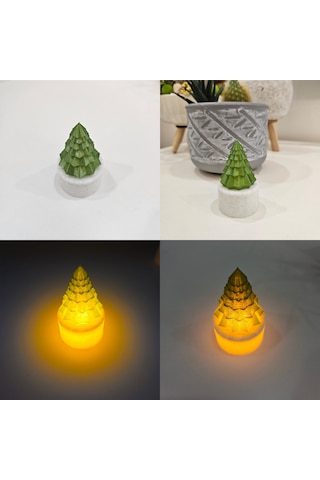 Yılbaşı Çam Ağacı Desenli Işıklı Biblo Haki