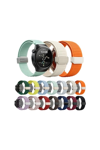 Huawei Watch Gt 6/5/4/3/2 Pro 46mm Ultimate Se Elite Kordon Magnetli Çizgili Ayarlanır Silikon Band Str-85