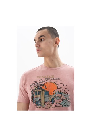 AR-MA Arma Erkek Regular Fit Parça Boyama Bisiklet Yaka Tişört Y25344490701 Pembe