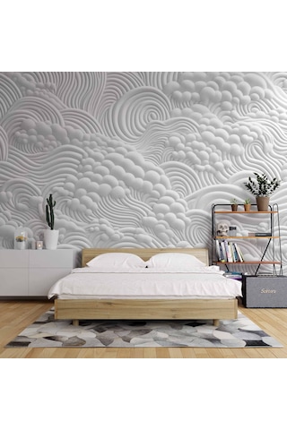 3 Boyutlu Beyaz Köpük Kabartma Duvar Temalı Duvar Kağıdı 1 M²
