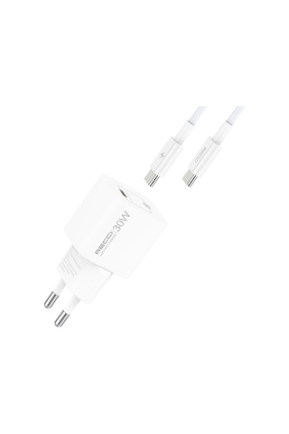 Recci Rc77e Gan Teknolojili Hızlı Şarj Başlığı Type-c To Type-c Pd 30w Kablolu Şarj Seti Beyaz
