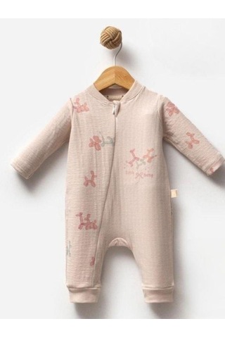 Kız Bebek Desenli Şapkalı Tulum-15304 Bej