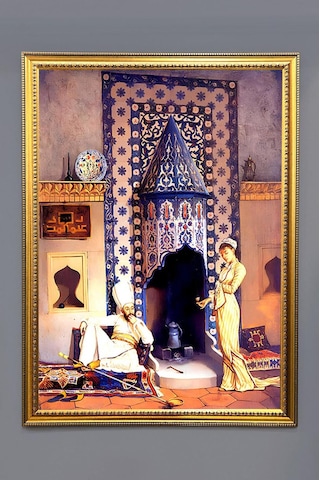 Kahve Ocağı Desenli Dijital Baskılı Kadife Kumaş Çerçeveli Tablo Tbl0065