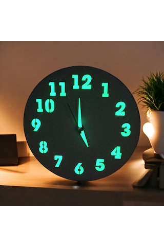 Fosforlu Mini Ahşap Beyaz Duvar Saati Cam Yok Çap 22 Cm Beyaz