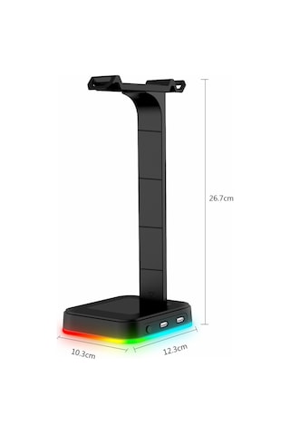 Sones Rgbd9 Rgb Kulaklık Standı Renk Değiştiren Oyuncu Kulaklığı Standı Çift Usb Bağlantı Noktalı Oyuncu Kulaklığı Ekran Standı Siyah