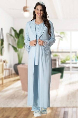 Mecit Pijama Mecit 5416 Bayan Hamile Lohusa Mavi Sabahlıklı Pijama Takımı 001