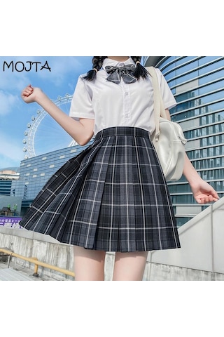 3 Adet Kadın Anime Okul Üniforması Seti Yaz Jk Kısa Gömlek Ceket Etekler Takım Elbise Açık Mor