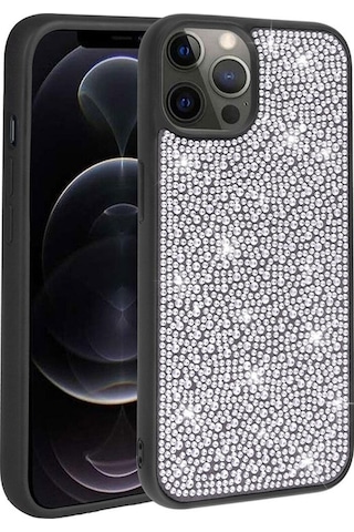 Apple Uyumlu iPhone 12 Pro Max Kılıf Parlak Taşlı Tasarım Zore Ston Kapak Siyah