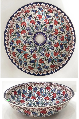 Can Seramik - El Yapımı Desenli Iznik Çini Lavabo