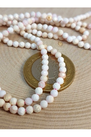 Yasam Tohumu Beyaz Opal Taşı Yarım Dizi Kolye 3 MM 17 CM Altın