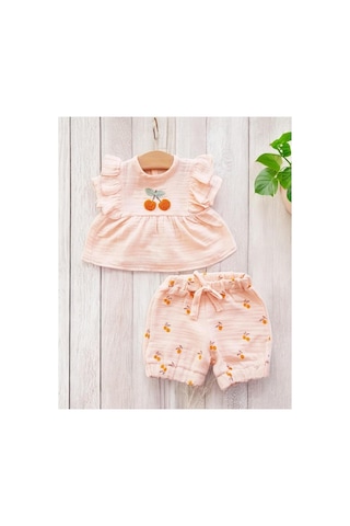 Altıntaş Baby Ponpon Kirazlı Müslin Şortlu Takım Kavuniçi Kavuniçi