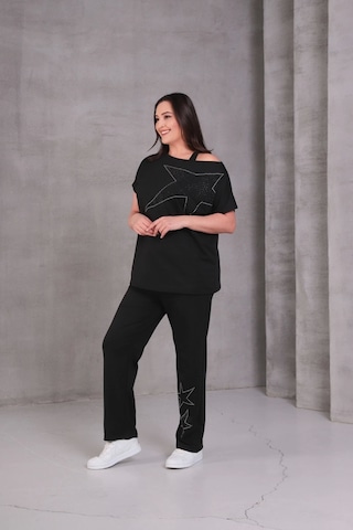 Askılı Yıldız Taş Baskılı Takım Siyah